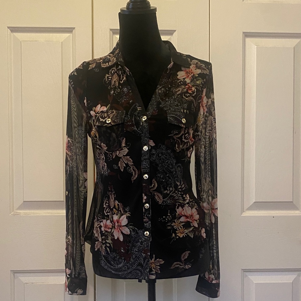 Floral Black Sheer Women's Top